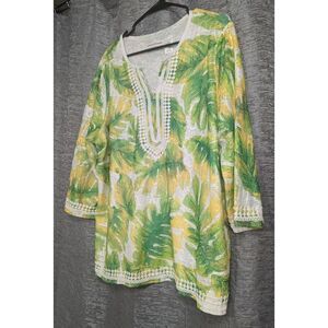 Alfred Dunner Woman 1X 3/4‎ Sleeve Lace Trimmed Spring Leaf Polyester Blouse Top
